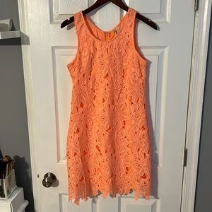 Neon orange sleeveless floral dress